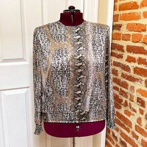Vintage 80s Drapers & Damons Mixed Alligator & Lizard Print Metallic Accent Top